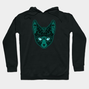 Decorated Teal Blue Sugar Skull Cat Hoodie